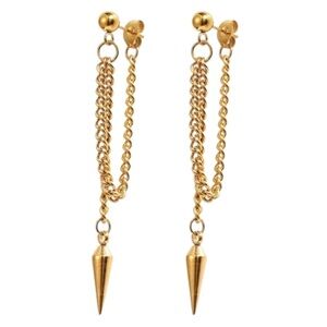 NEW! 18K Gold Plated Minimalist Spike & Chain Drop Post Earrings